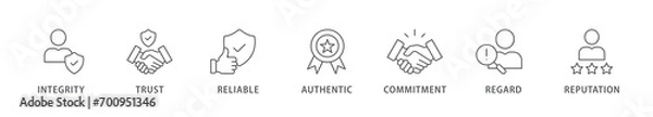 Obraz Credibility banner web icon vector illustration concept with icon of integrity, trust, reliable, authentic, commitment, regard, and reputation