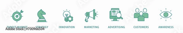 Obraz Brand banner web icon vector illustration concept with icon of target market, strategy, innovation, marketing, advertising, customers, and awareness