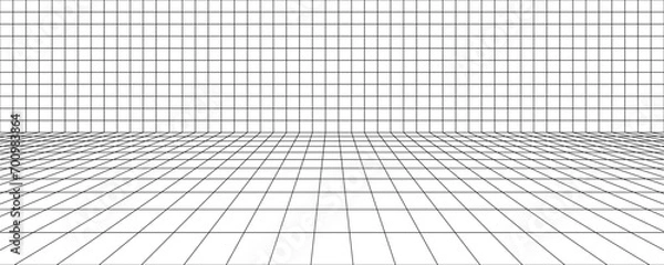 Obraz black white  perspective grid background