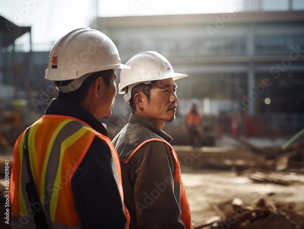 Obraz ヘルメットを被っている建設現場の作業員