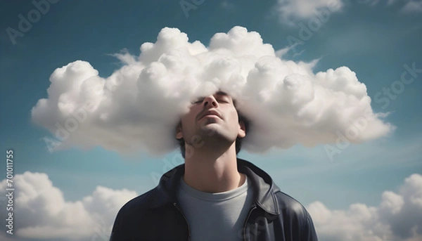 Fototapeta Man with his head in the clouds