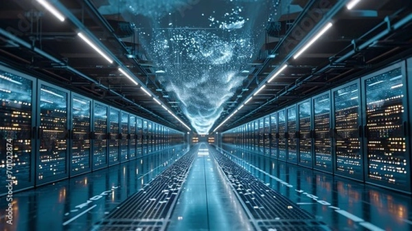 Fototapeta Cloud-based technology for secure access to data through online network services, including processors, software, applications, servers, and storage.