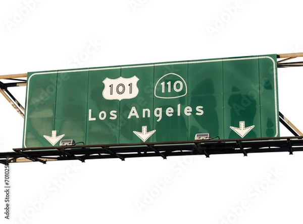 Fototapeta Los Angeles route 101 and 110 freeway arrow sign with cut out background.