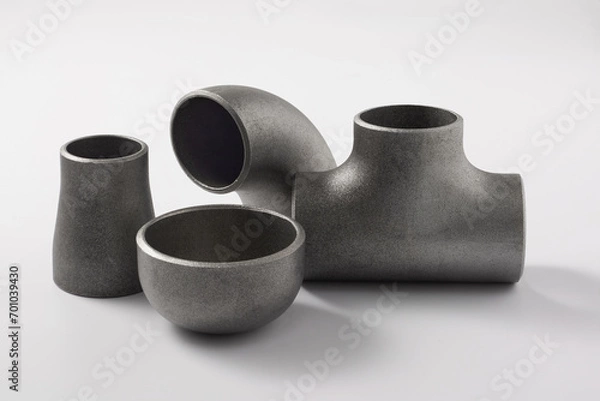 Obraz 흰색배경에 배관의 방향과 연결하는 용접용 관이음쇠 엘보 티 캡 감속기