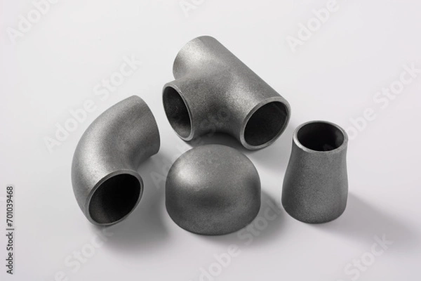 Obraz 흰색배경에 배관의 방향과 연결하는 용접용 관이음쇠 엘보 티 캡 감속기