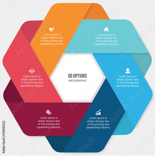 Obraz Creative Infographic Template Design With 6 Steps, Process Workflow Diagram