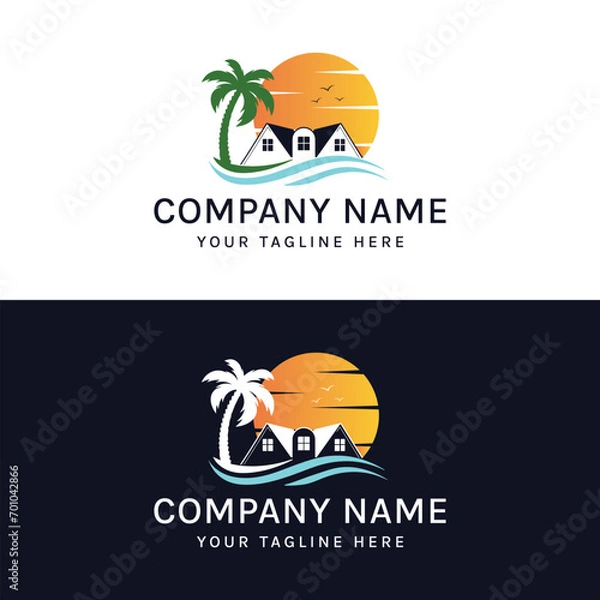 Obraz Beach house and palm tree logo