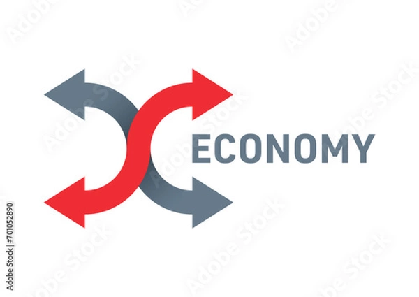 Obraz four way arrow sign and economy concept. finance, economy concept for business