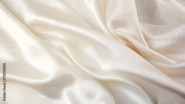 Fototapeta white silk, silver silky fabric, satin cloth, pearl and nacre color, close-up picture of a piece of cloth, waves of fabric, fashion, luxury fabric, background texture, fabric texture,
