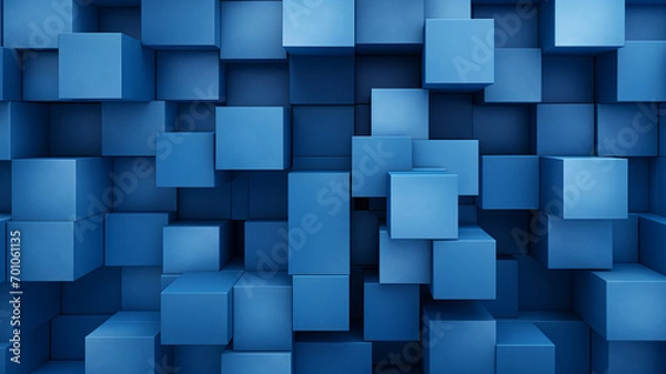 Fototapeta Abstract pattern made of blue cubes, blue abstract background, geometric shapes