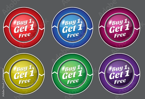 Fototapeta Buy 1 Get 1 Free Glossy Shiny Circular Vector Button