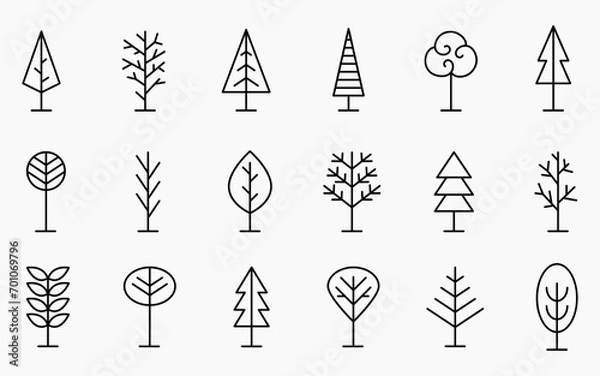 Fototapeta Tree Line Icon Set. Vector Logo Shapes Collection