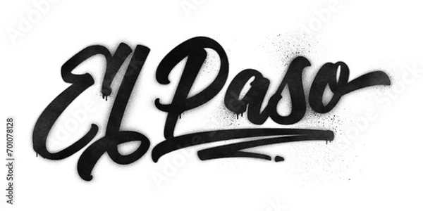 Fototapeta El Paso city name written in graffiti-style brush script lettering with spray paint effect isolated on transparent background