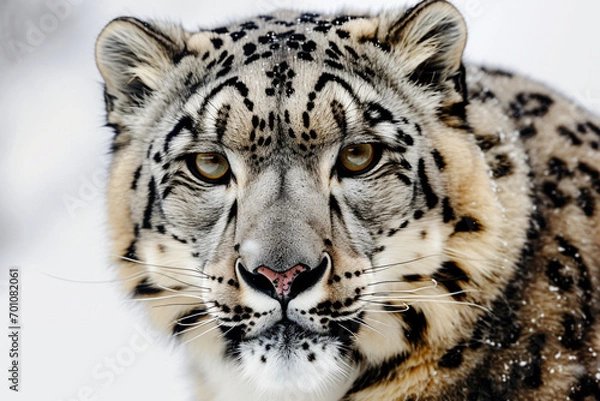 Obraz Snow Leopard close-up portrait on a white background