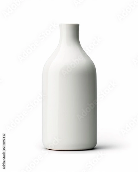Fototapeta Minimal designed white ceramic bottle isolated on white background, bone china vase, graceful designed home deco vase.