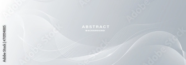 Fototapeta Gray and white abstract background with flowing lines. Digital technology concept. Vector illustration.
