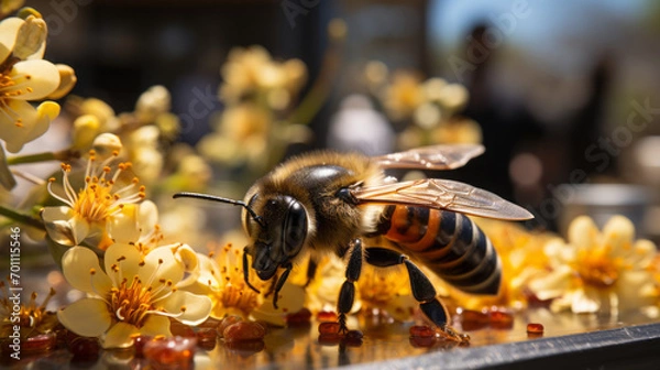 Fototapeta Buzzing with Nature's Colors: A Microscopic Journey Through Blooming Gardens, Hidden Insects, and Vibrant Wildlife, generative AI