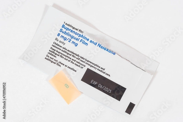 Fototapeta Generic Suboxone Films, Buprenorphine And Naloxone Sublingual Film Out Of Wrap