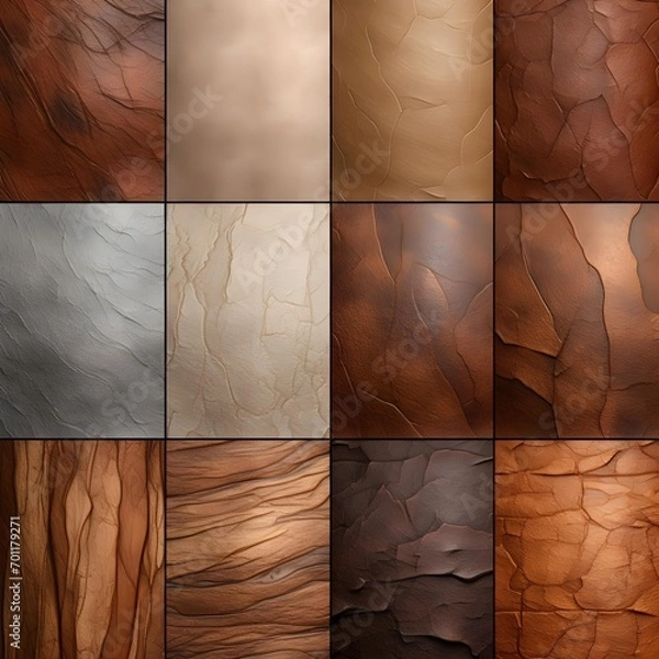 Fototapeta A variety of textures that can be used to add depth and dimension to digital designs, such as rough stucco, smooth leather, or grainy wood