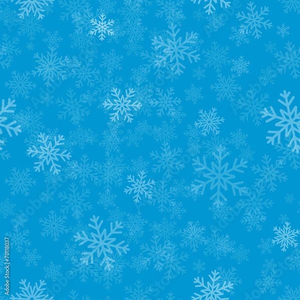 Fototapeta Snow on blue background - winter vector background