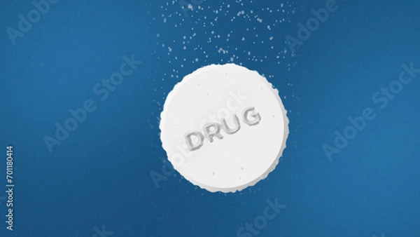 Fototapeta Effervescent Tablet with Drug Text Dissolving in Water