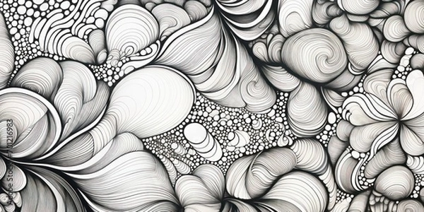 Fototapeta Black line a mesmerizing zentangle geometric pattern. Against a crisp white background.