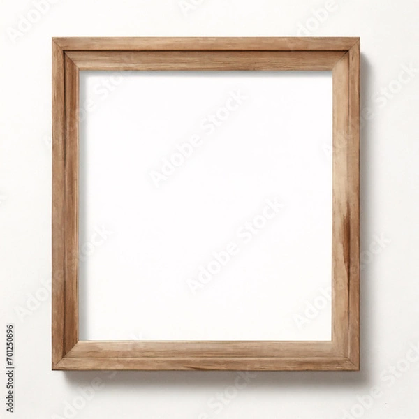 Obraz Fotomodell mit Holzrahmen an der Wand. Modell eines Bilderrahmens aus Holz. Horizontaler Rand mit Schatten. Leerer Fotorahmen A4 an der Hintergrundwand. Rand für Designdrucke, Poster und Gemälde. Vekt