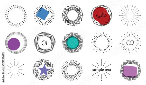 Fototapeta Different Sunburst Set - Colorful Vector Illustrations Isolated On White Background