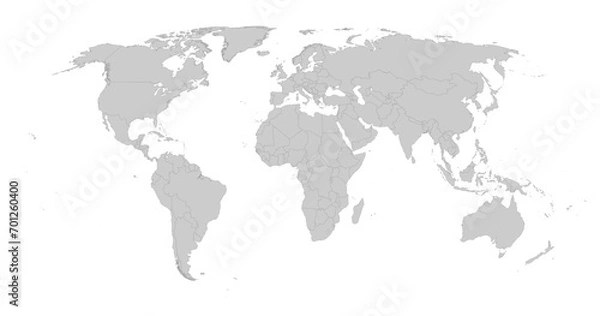 Fototapeta Detailed gray world map on white. Vector illustration.