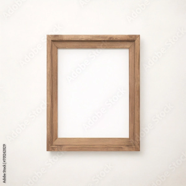 Fototapeta 壁に木製フレームの写真のモックアップ。木製の額縁をモックアップします。影付きの水平方向の境界線。背景の壁に空のフォト フレーム。デザインの境界線は、ポスターと絵画の画像を印刷します。ベクター