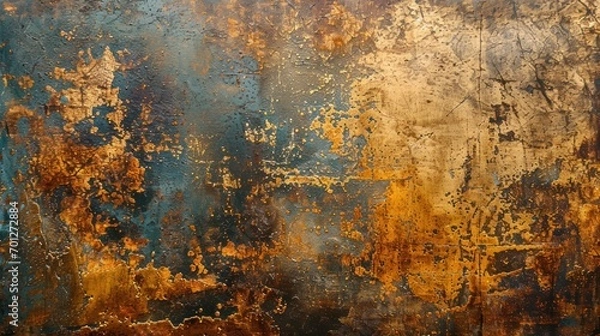 Fototapeta Burnished bronze metal texture with patina and weathered surface.