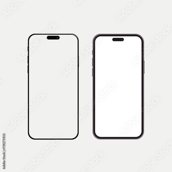 Fototapeta Realistic front view smartphone mockup mobile iphone purple frame with blank white display vector