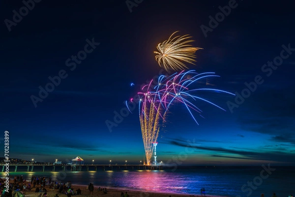 Fototapeta New Year's Eve Fireworks on Brighton Jetty, Adelaide, South Australia