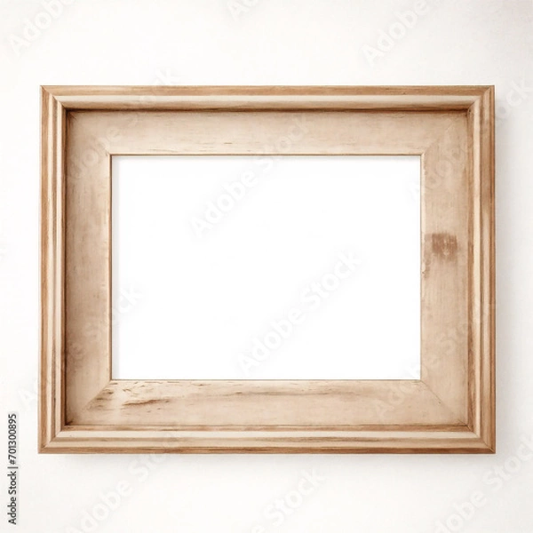 Obraz 
Marco vertical rectangular fino de madera clara colgado en una pared con textura blanca, plano, vista superior, ilustración 3D