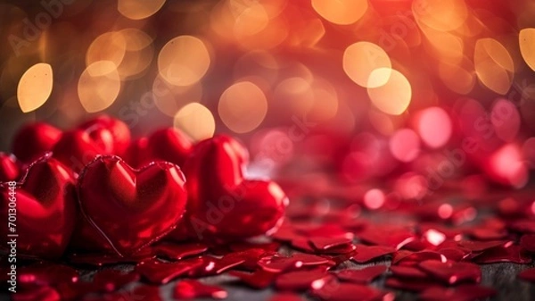 Obraz The red heart shapes on abstract glitter and Shiny background, love concept for valentines day background or greeting card