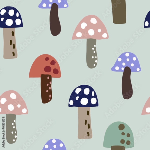 Obraz Seamless mushroom pattern on pink background. Wallpaper print.baby clothes.vector illustration.