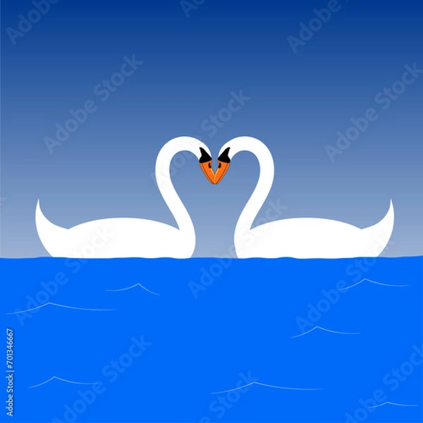 Fototapeta Swans in the shape of a heart graphic design for valentines day