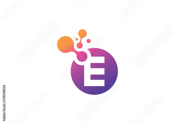 Fototapeta Letter E Technology vector monogram logo design template. Letter E molecule, Science and Bio technology Vector logo