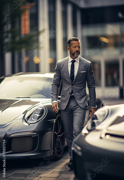Obraz A handsome man 40 years near a Porsche 911 GT