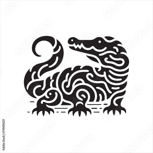 Fototapeta Black Vector Crocodile Silhouette: Stealthy Nile Guardian in Striking Shadow - Reptile Stock Vector

