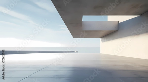 Fototapeta 3d render of abstract futuristic architecture with empty concrete floor