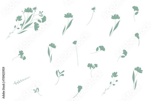 Obraz Hand drawn botanical silhouette of branches, flowers and leaves. Vector illustration
