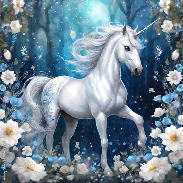 Obraz Unicorns in Silver and Blue