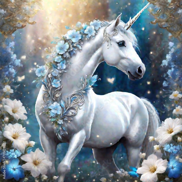 Fototapeta Unicorns in Silver and Blue
