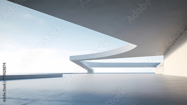 Fototapeta 3d render of abstract futuristic architecture with empty concrete floor