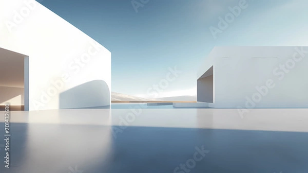 Fototapeta 3d render of abstract futuristic architecture with empty concrete floor