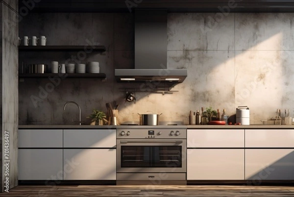 Obraz A modern and modular kitchen with chimney