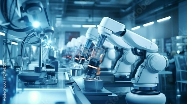 Fototapeta A robot with advanced AI processing engaged in scientific research