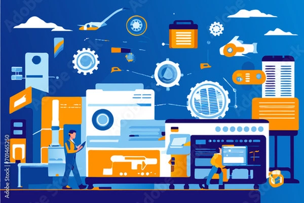 Fototapeta Smart factory automation vektor illustation