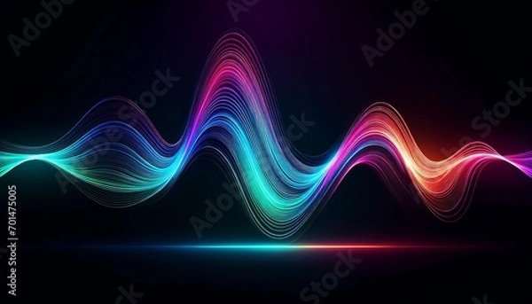 Fototapeta Elongated Neon Sound Wave - Diverse Audio Spectrum Abstract Background